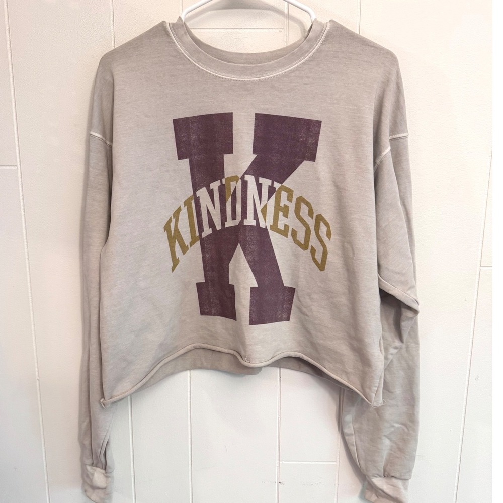 Girl Dangerous Kindness Graphic‎ Cropped Sweatshirt Jersey Womens L Athleisure